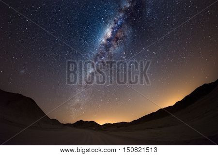 Starry Sky And Milky Way Arc, With Details Of Its Colorful Core, Outstandingly Bright, Captured From