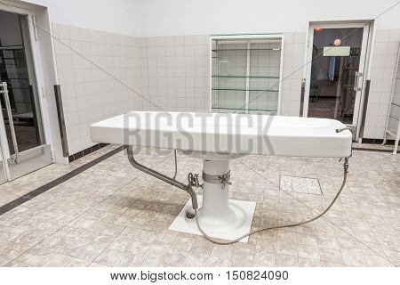 Autopsy antique tables in the morgue in clinic