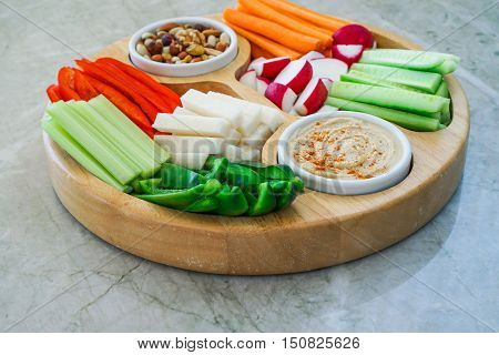 Vegetable Crudites and Dips/ vegetable vegan raw platter, healthy eating. Toning. Selective focus.
