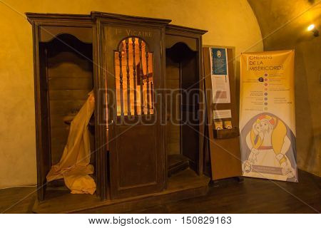 Poitiers France - September 12 2016: Part of the interior of the church of Saint-Porchaire in Poitiers France. Confessional in which confessed St. Louis Monfort