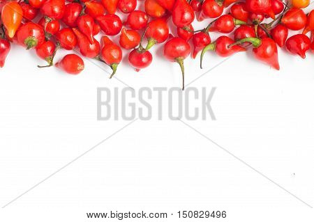 Biquinho Pepper frame. Capsicum Chinense isolated in white background