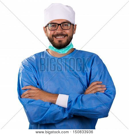 happy doctor surgeon isolated on white background