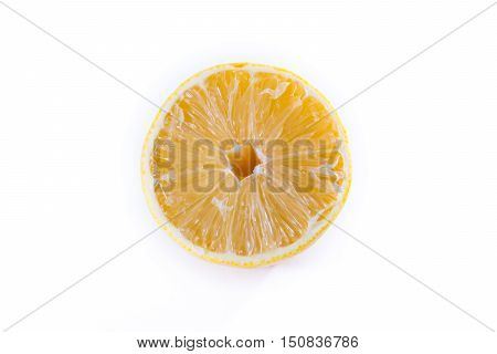 Lemon Cross Section Fruit Cut Slice Piece Texture Fresh Juicy Yellow White Isolated Background Close