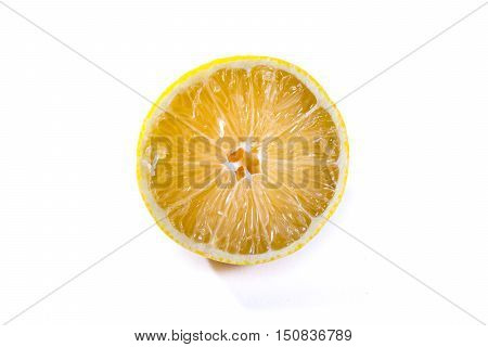 Lemon Cross Section Fruit Cut Slice Piece Texture Fresh Juicy Yellow White Isolated Background Close
