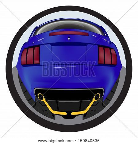 American customized muscle car a rear view. Effect fisheye