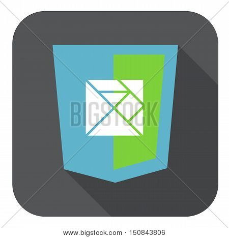 vector web development shield sign html5 javascript lines symbol isolated icon on grey badge with long shadow