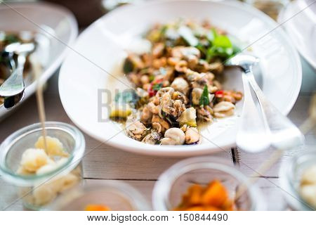 Lunch buffet in a luxury high class food restaurant