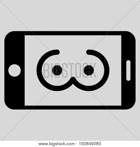 Mobile Female Erotics vector icon. Style is flat symbol black color rounded angles light gray background.