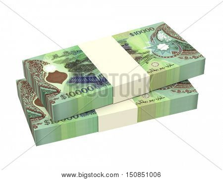 Brunei dollar bills isolated on white background. 3D illustration.
