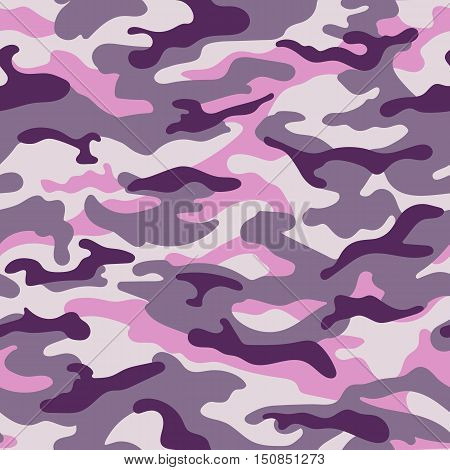 Military seamless pattern, pink purple color. Vector illustration