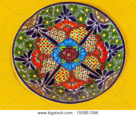 Colorful Ceramic Mexican Plate Yellow Wal Guanajuato Mexico