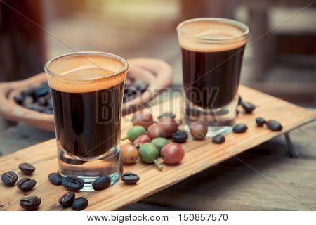 Doble shot Espresso Coffee with coffee bean