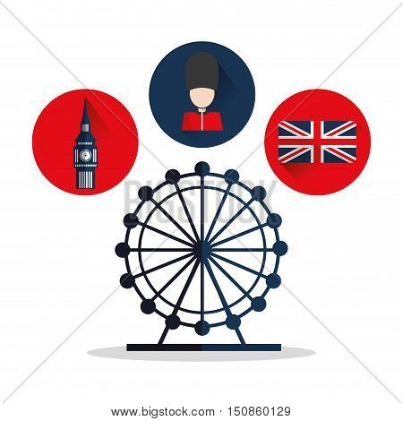 Big ben flag eye and soldat icon. London england landmark and tourism theme. Colorful design. Vector illustration