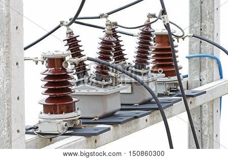 Outdoor High Voltage Instrument Transformers isolated on white background