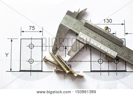 Building equipment and building plan, screw on blueprint draw skech