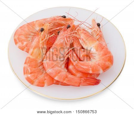 Cuisine and Food Cooked Prawns or Tiger Shrimps in A White Plate.
