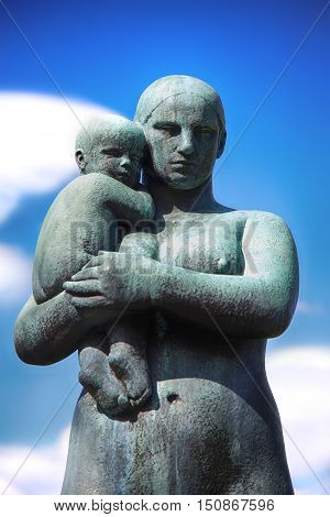 EDITORIAL OSLO NORWAY - AUGUST 18 2016: Sculptures at Vigeland Park in the popular Vigeland park ( Frogner Park ) designed by Gustav Vigeland in Oslo Norway on August 18 2016.