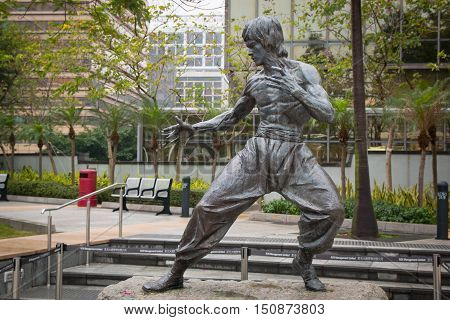 HONG KONG - January 21, 2016: Bruce Lee statue at the Garden of Stars in Hong Kong, China