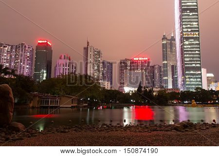 Shenzhen, China - January 23, 2016: Night cityscape of Chinese city Shenzhen. View from Lizhi Park
