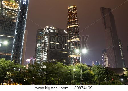 Shenzhen, China - January 23, 2016: Night cityscape of Chinese city Shenzhen. View from Lizhi Park