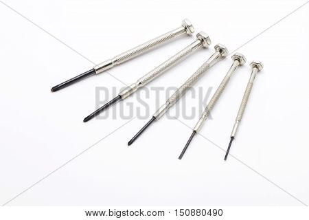 Silver Screwdriver Set Isolated on White Background