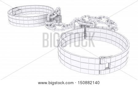 Wire-frame white shackles isolated on white. 3d rendering