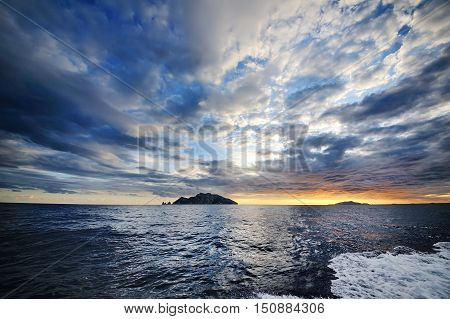Amalfi coast Italy - scenic sea and sky view from Nerano at sunset