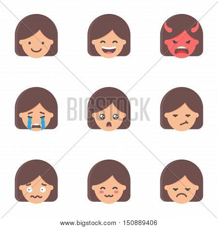 Set of emoji, stickers. Female characters. vector illustration