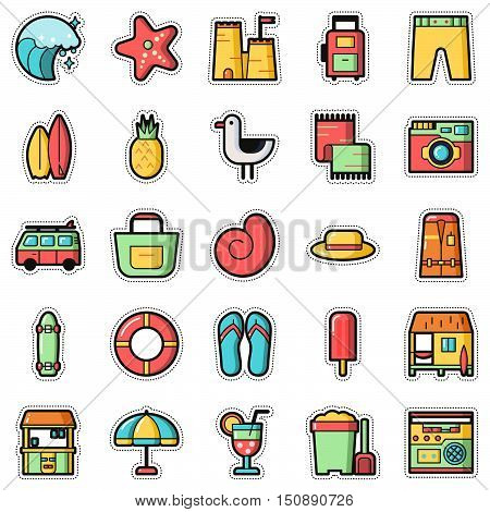 Set of Fashion patch badges with surf and summer elements. Perfect design for stickers pins embroidery patches. Vector illustration isolated on white background.