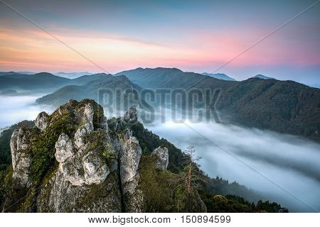 Slovakian mountains Sulov in autumn with sunset