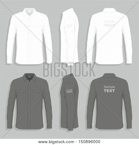 Set of black and white dress shirts with sample text space. Vector
