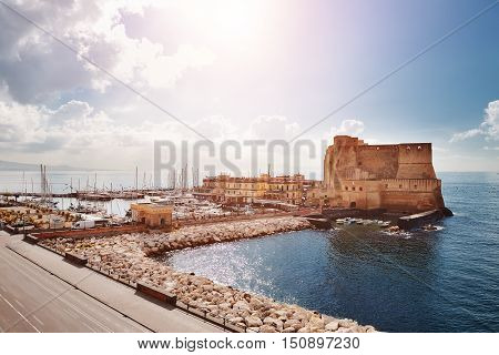 Naples Italy - scenic view of Castel dell'Ovo (Egg Castle)