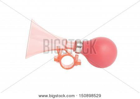 Red plastic air horn isolated on white background