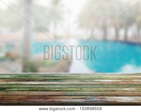 closeup top wood table with Blur Background