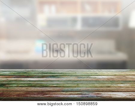 closeup top wood table with Blur Background