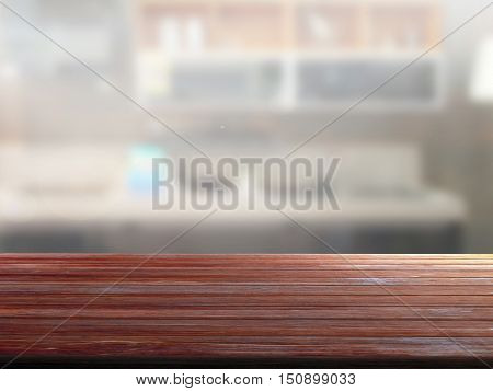 closeup top wood table with Blur Background