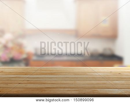 closeup top wood table with Blur Background