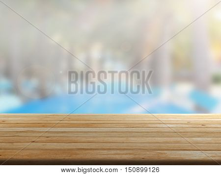closeup top wood table with Blur Background