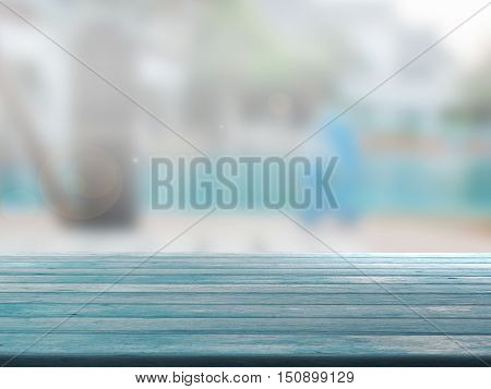 closeup top wood table with Blur Background