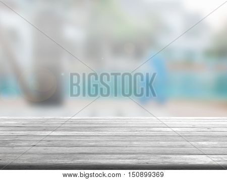 closeup top wood table with Blur Background