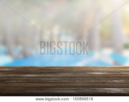 closeup top wood table with Blur Background
