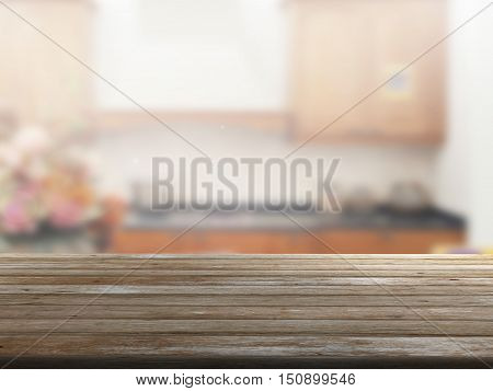 closeup top wood table with Blur Background