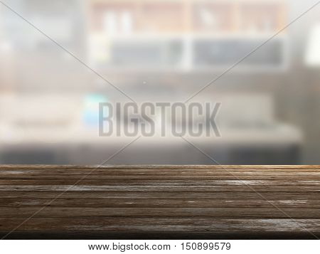 closeup top wood table with Blur Background