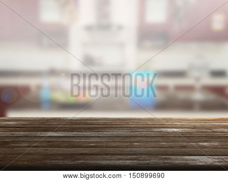 closeup top wood table with Blur Background