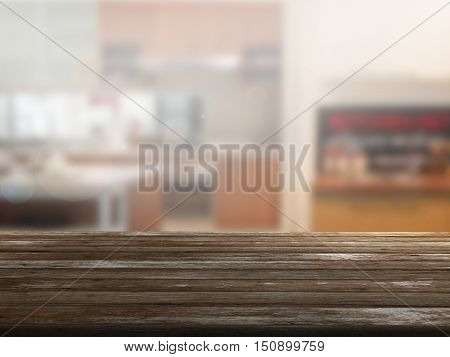 closeup top wood table with Blur Background