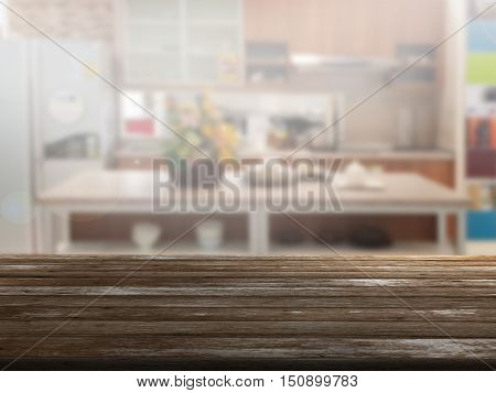 closeup top wood table with Blur Background