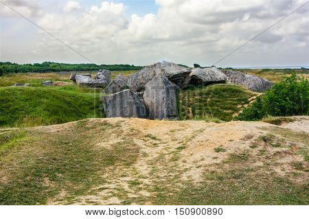 Landscape ruined by artillery fire, Pointe du Hoc, France