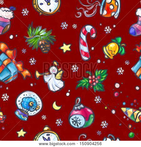 Christmas and New Year seamless pattern with Christmas decorations