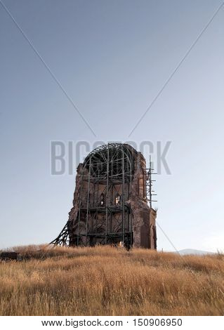 Color image of a church in Ani Turkey. Ani used to be the capital of the Bagratid Armenian kingdom between 961 and 1045.
