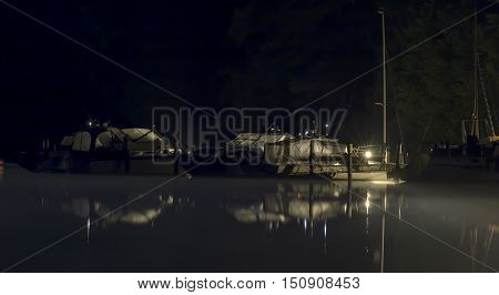 Harbour And Boots On The Werbellinsee By Night